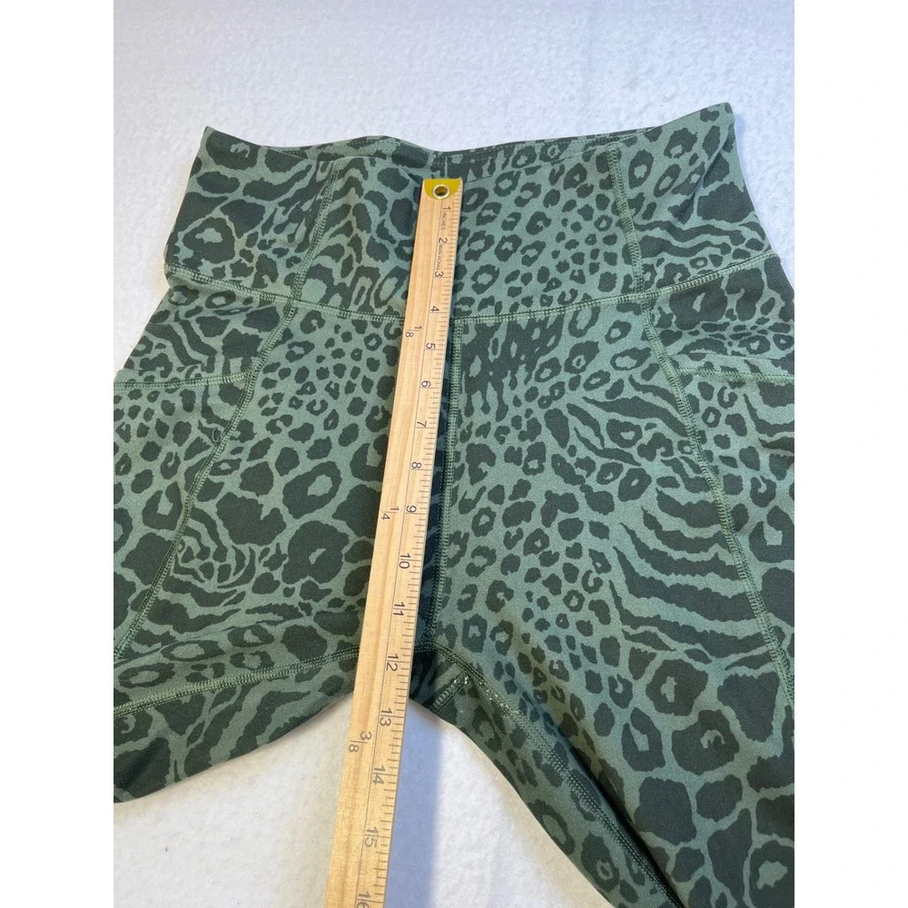 Freely Womens XL Leggings Olive Green Animal Print High Waist Pockets Athletic